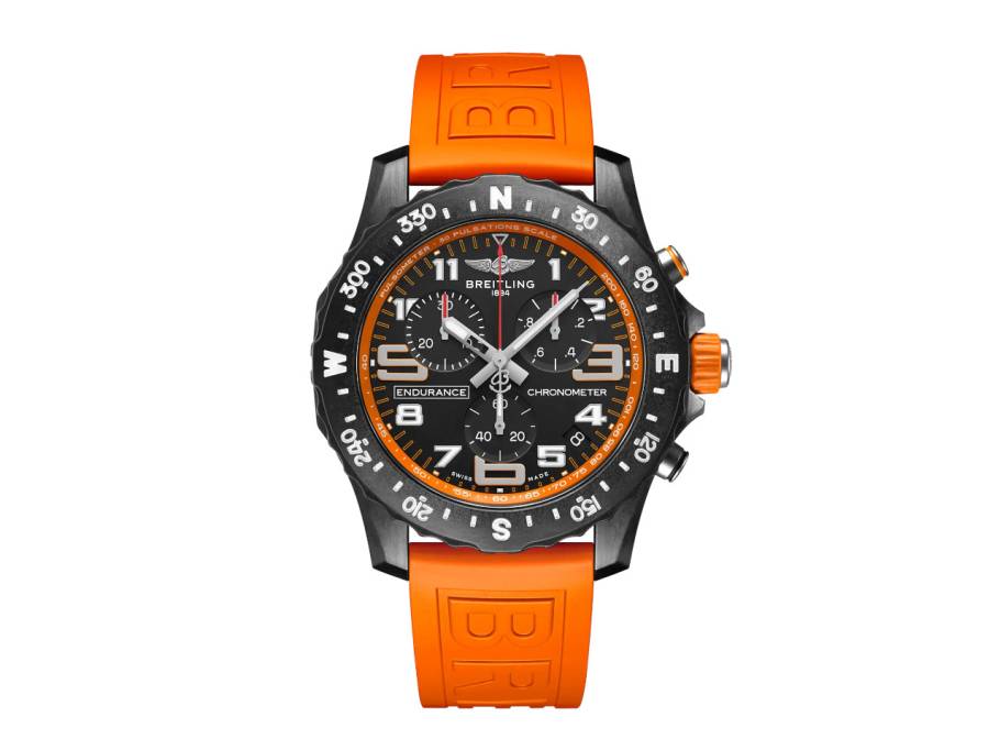 Endurance Pro 44 Chronograph Quarz Breitlight schwarzes Zifferblatt orangefarbenes Kautschukband