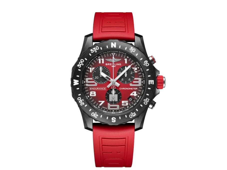 Endurance Pro 44 Ironman Chronograph Quarz Breitlight schwarzes Zifferblatt rotes Kautschukband