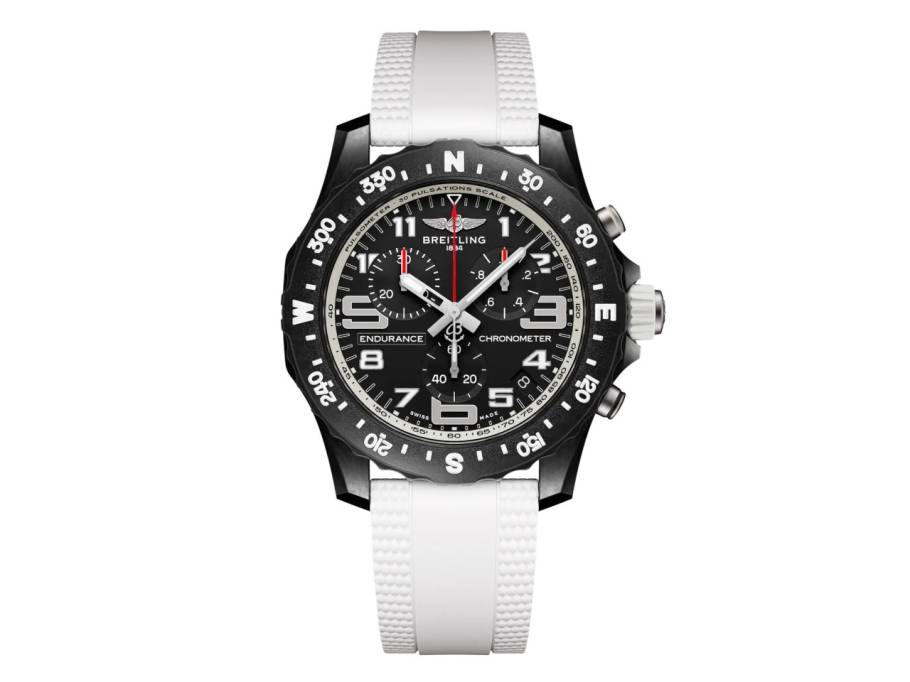 Endurance Pro 44 Chronograph Quarz Breitlight schwarzes Zifferblatt weißes Kautschukband