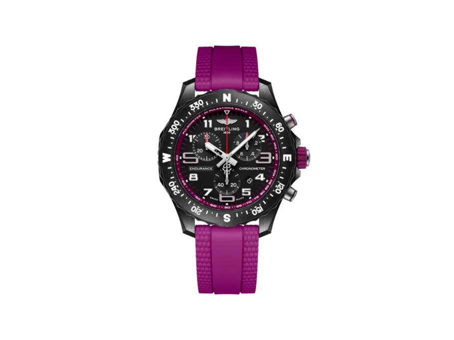 Endurance Pro 38 Chronograph Quarz Breitlight schwarzes Zifferblatt violettes Kautschukband