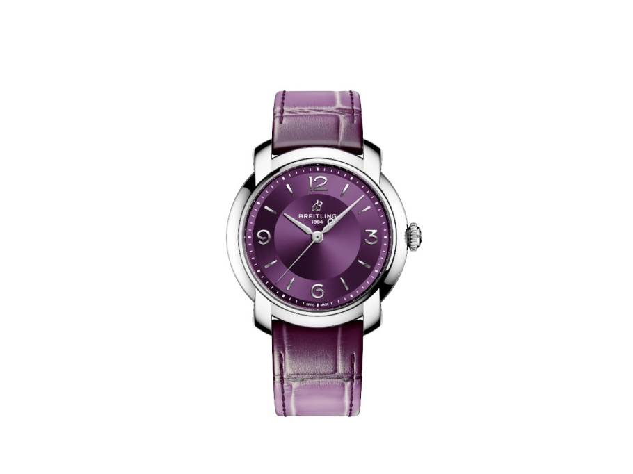 Premier Lady 36 Automatik Edelstahl violettes Zifferblatt violettes Lederband