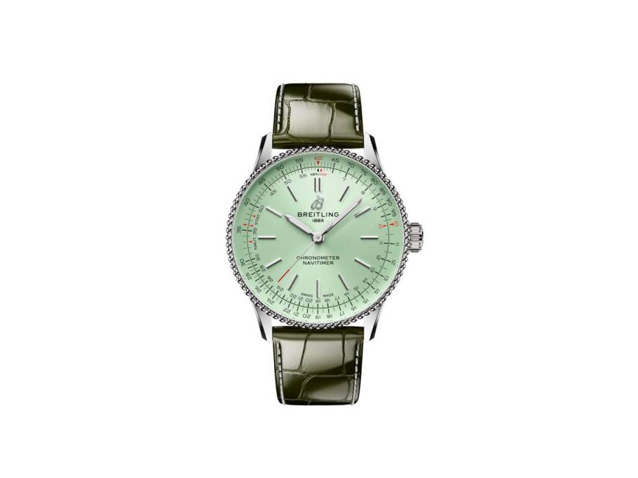 Navitimer Automatic 36 Edelstahl mintgrünes Zifferblatt grünes Lederband