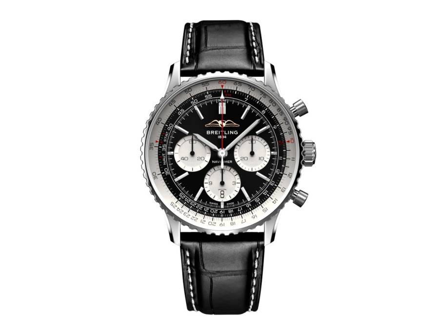 Navitimer B01 Chronograph 43 Edelstahl schwarzes Zifferblatt schwarzes Lederband