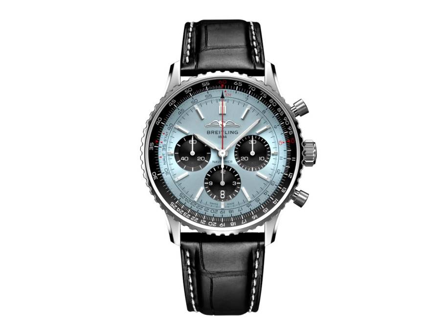 Navitimer B01 Chronograph 43 Edelstahl eisblaues Zifferblatt schwarzes Lederband