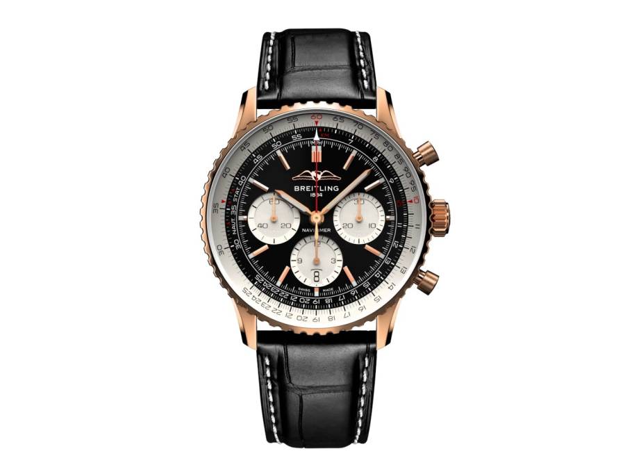 Navitimer B01 Chronograph 43 Rotgold schwarzes Zifferblatt schwarzes Lederband