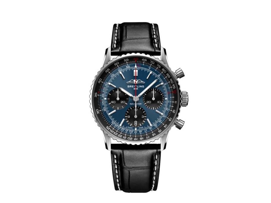 Navitimer B01 Chronograph 41 Edelstahl blaues Zifferblatt schwarzes Lederband