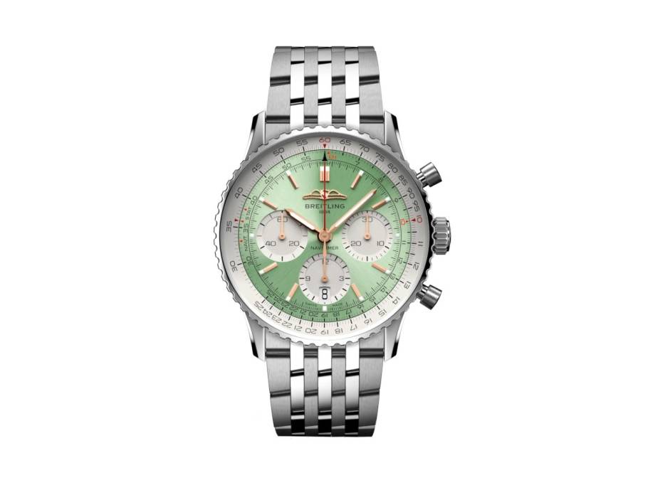 Navitimer B01 Chronograph 41 Edelstahl grünes Zifferblatt Metallband