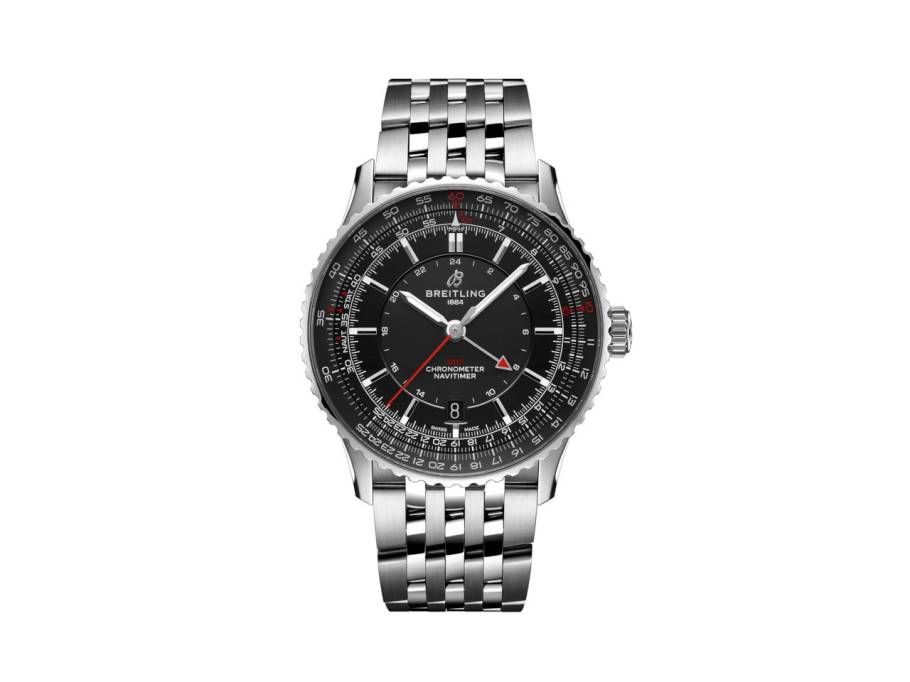 Navitimer Automatic GMT 41 Chronometer Edelstahl schwarzes Zifferblatt Metallband