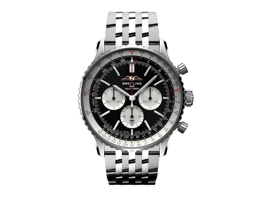 Navitimer B01 Chronograph 46 Edelstahl schwarzes Zifferblatt Metallband