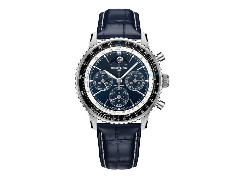 Navitimer B19 Chronograph 43 Perpetual Calendar Automatik Platin blaues Zifferblatt blaues Lederband limitiert