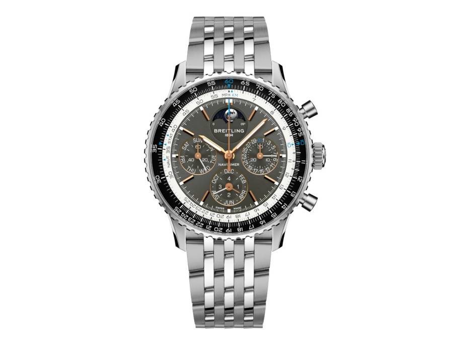 Navitimer B19 Chronograph 43 Perpetual Calendar Automatik Edelstahl graues Zifferblatt Metallband 