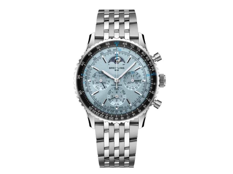 Navitimer B19 Chronograph 43 Perpetual Calendar Automatik Edelstahl eisblaues Zifferblatt Metallband