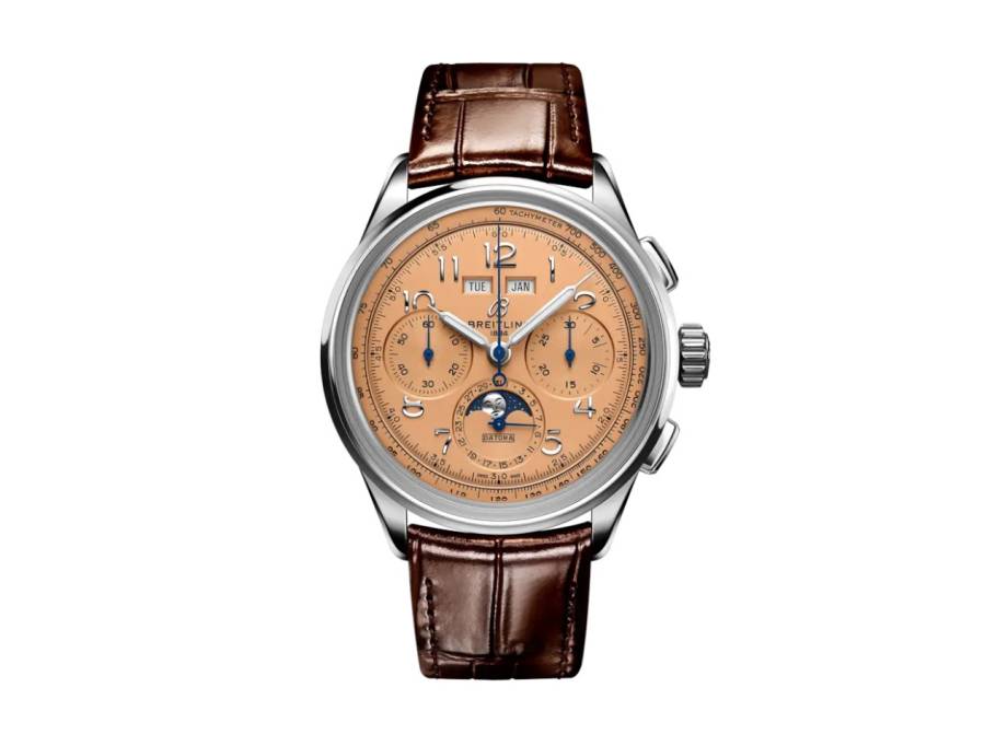 Premier B25 Datora 42 Chronograph Automatik Edelstahl kupferfarbenes Zifferblatt braunes Lederband