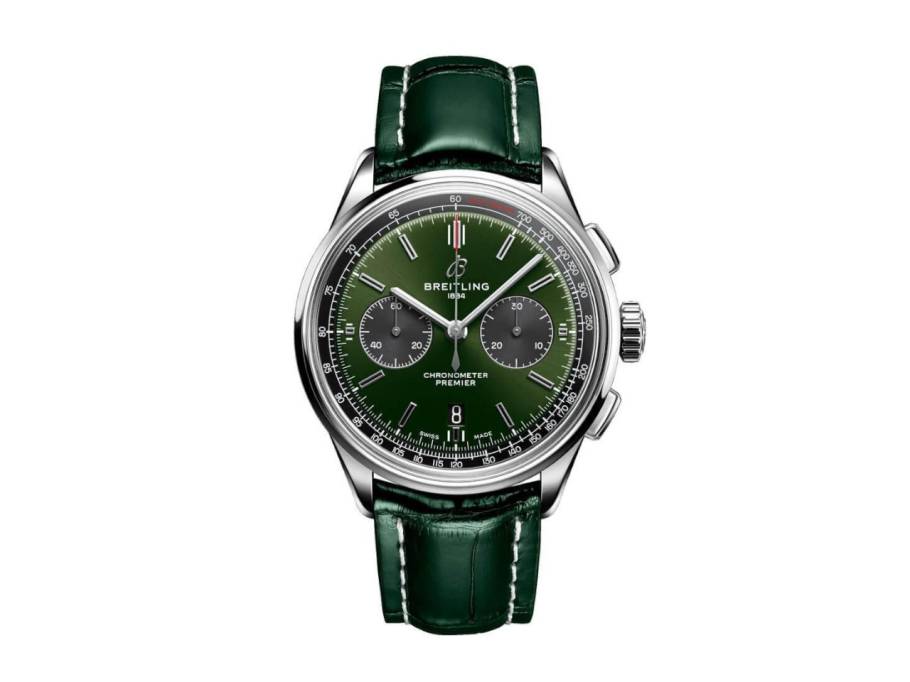 Premier B01 Chronograph 42 Automatik Edelstahl grünes Zifferblatt grünes Lederband