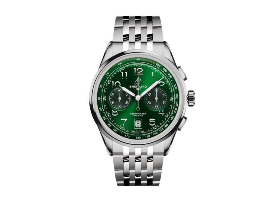 Premier B01 Chronograph 42 Automatik Edelstahl grünes Zifferblatt Metallband 