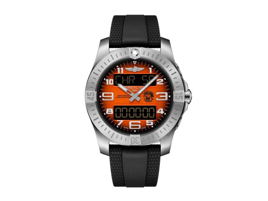 Aerospace B70 Orbiter Quarz Titan 43mm orangenes Zifferblatt schwarzes Kautschukband