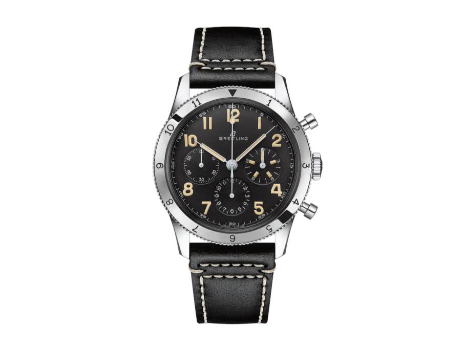 Avi Ref. 765 1953 Re-Edition Handaufzug Edelstahl 41mm schwarzes Zifferblatt schwarzes Lederbnad