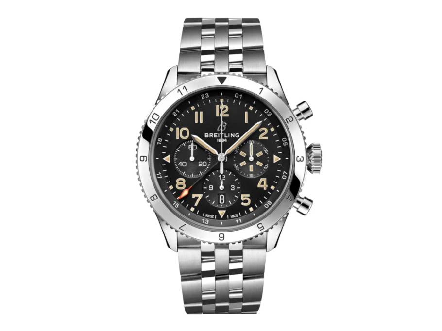 Super Avi B04 Chronograph GMT 46 P-51 Mustang Automatik Edelstahl schwarzes Zifferblatt Metallband