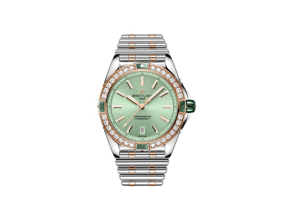 Super Chronomat Automatic 38 Edelstahl grünes Zifferblatt zweifarbiges Metallband