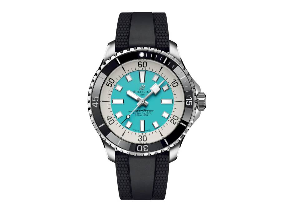 Superocean Automatic 44 Edelstahl blaues Zifferblatt schwarzes Kautschukband