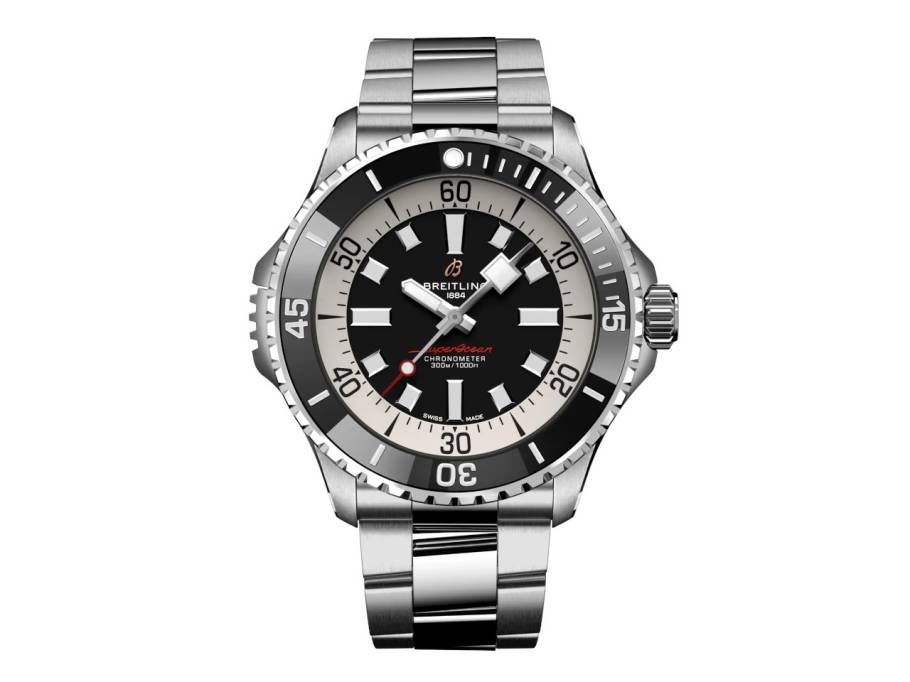 Superocean Automatic 46 Edelstahl schwarzes Zifferblatt Metallband