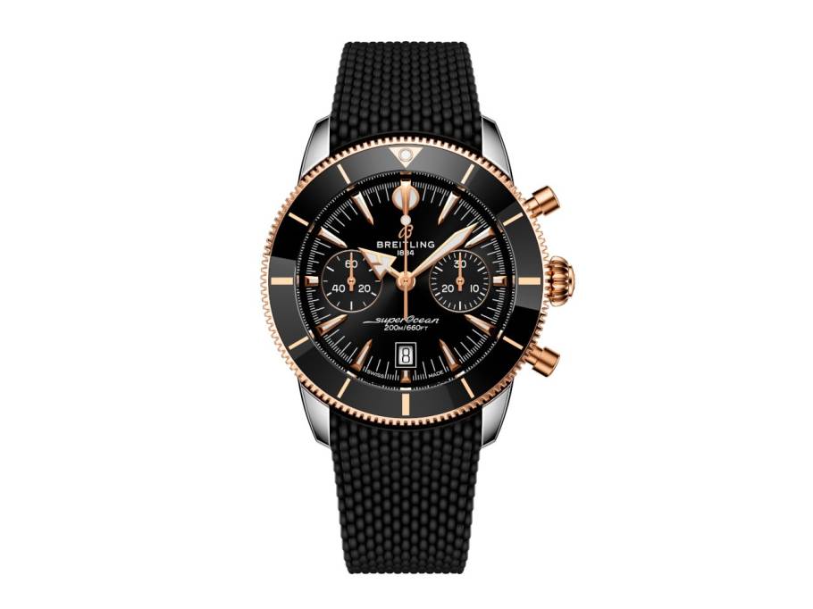 Superocean Heritage B01 Chronograph Automatik Edelstahl 42mm schwarzes Zifferblatt   schwarzes Kautschukband