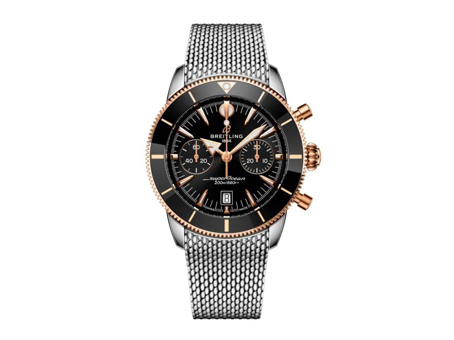 Superocean Heritage B01 Chronograph Automatik Edelstahl 42mm schwarzes Zifferblatt Metallband
