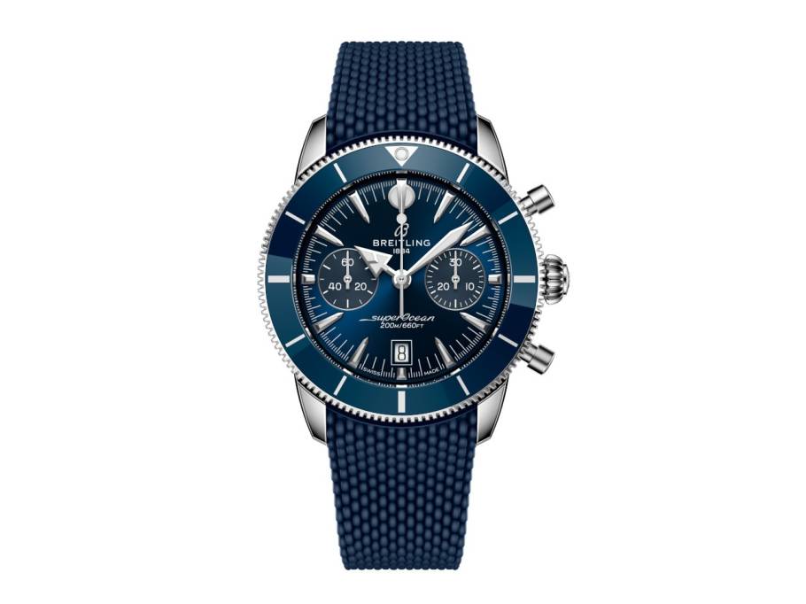 Superocean Heritage B01 Chronograph Automatik Edelstahl 42mm blaues Zifferblatt blaues Kautschukband
