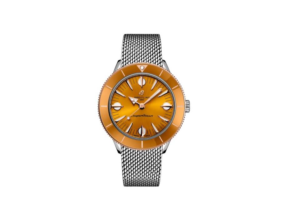 Superocean Heritage 57 Highlands Automatik Edelstahl 38mm orangenes Zifferblatt Metallband