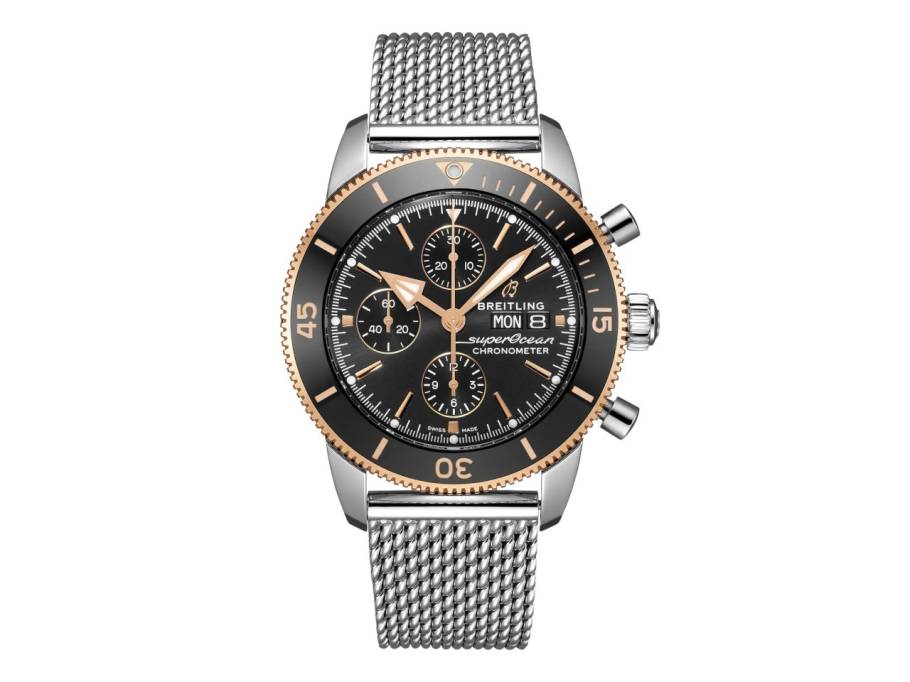 Superocean Heritage Chronograph 44 Automatik Edelstahl schwarzes Zifferblatt Metallband