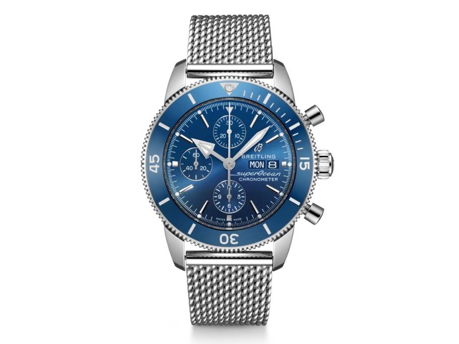 Superocean Heritage Chronograph 44 Automatik Edelstahl blaues Zifferblatt Metallband
