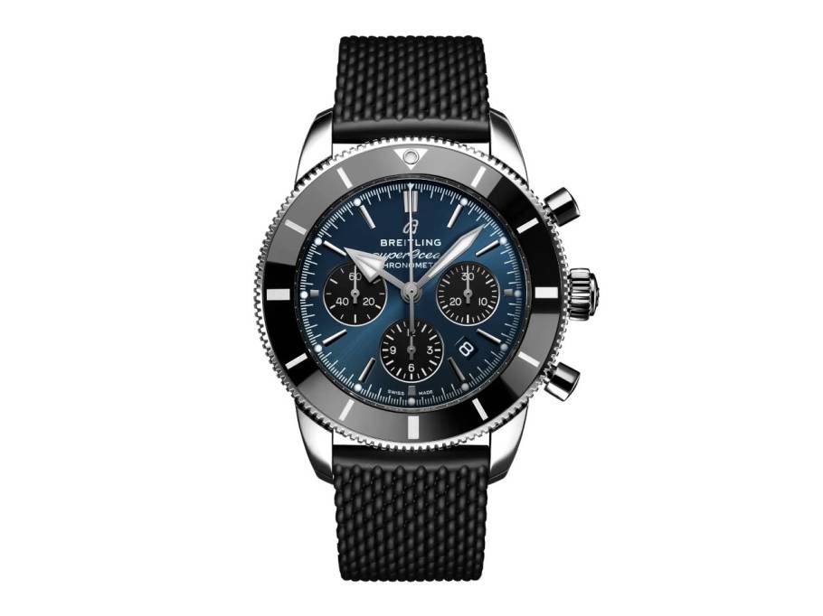 Superocean Heritage B01 Chronograph 44 Edelstahl blaues Zifferblatt schwarzes Kautschukband