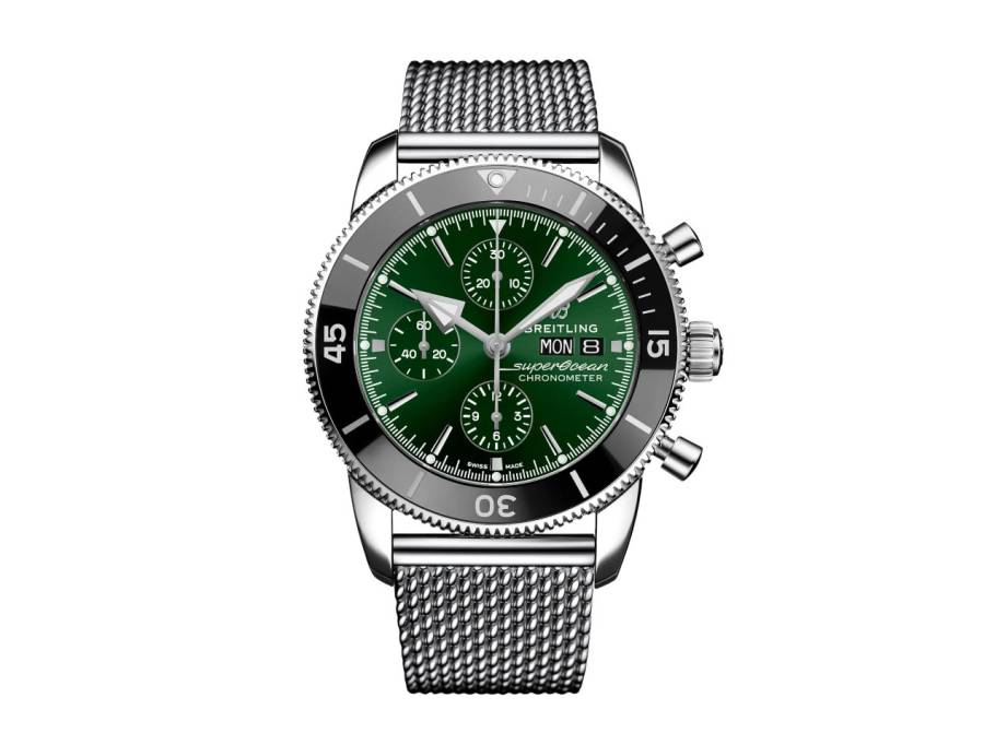 Superocean Heritage Chronograph 44 Automatik Edelstahl grünes Zifferblatt Metallband