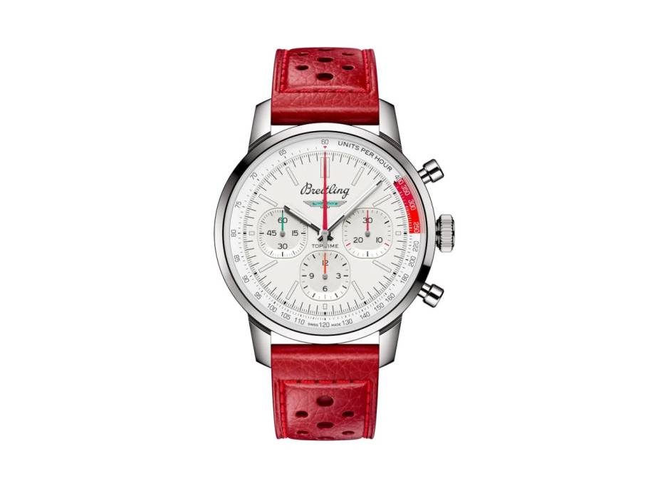 Top Time B01 Ford Thunderbird Automatik Edelstahl 41mm weißes Zifferblatt rotes Lederband