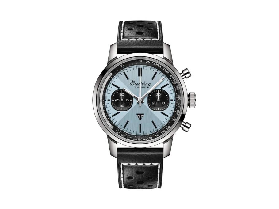 Top Time B01 Triumph Automatik Edelstahl 41mm hellblaues Zifferblatt schwarzes Lederband