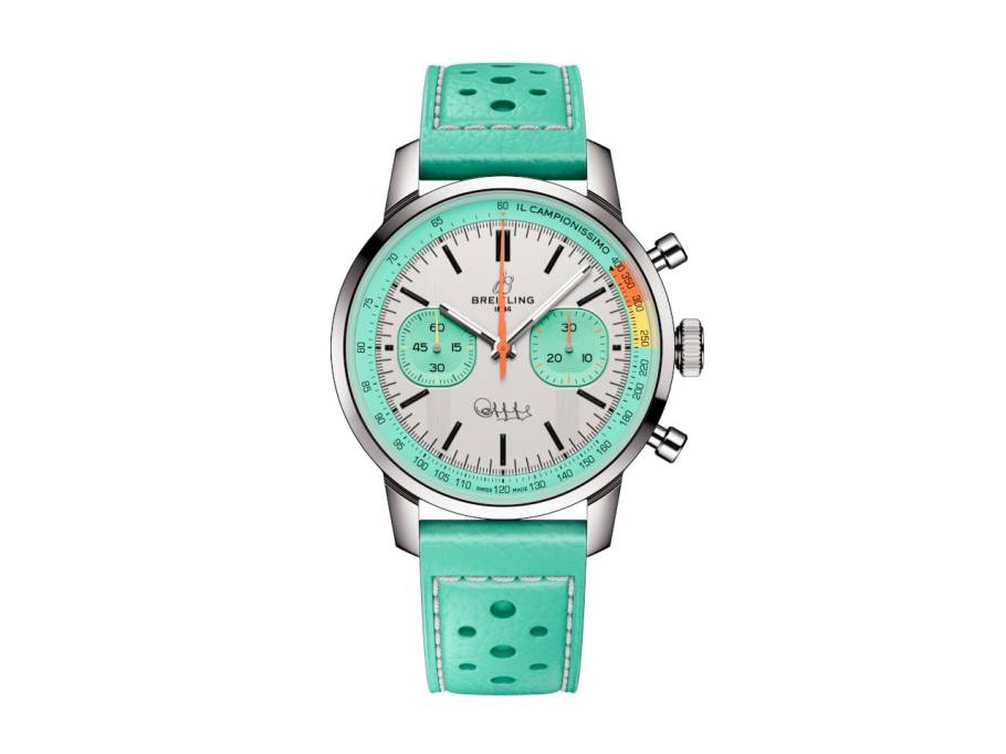 Top Time B01 Fausto Coppi Chronograph Automatik Edelstahl 41mm türkises Zifferblatt türkises Lederband limitiert