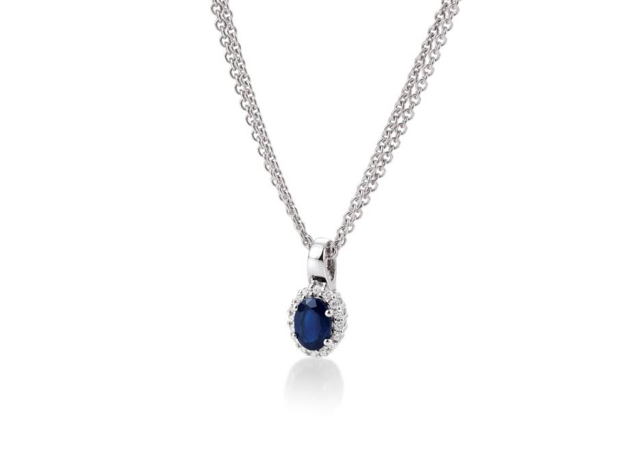 Anhänger Weißgold mit blauem Saphir und Brillanten 0,120ct
