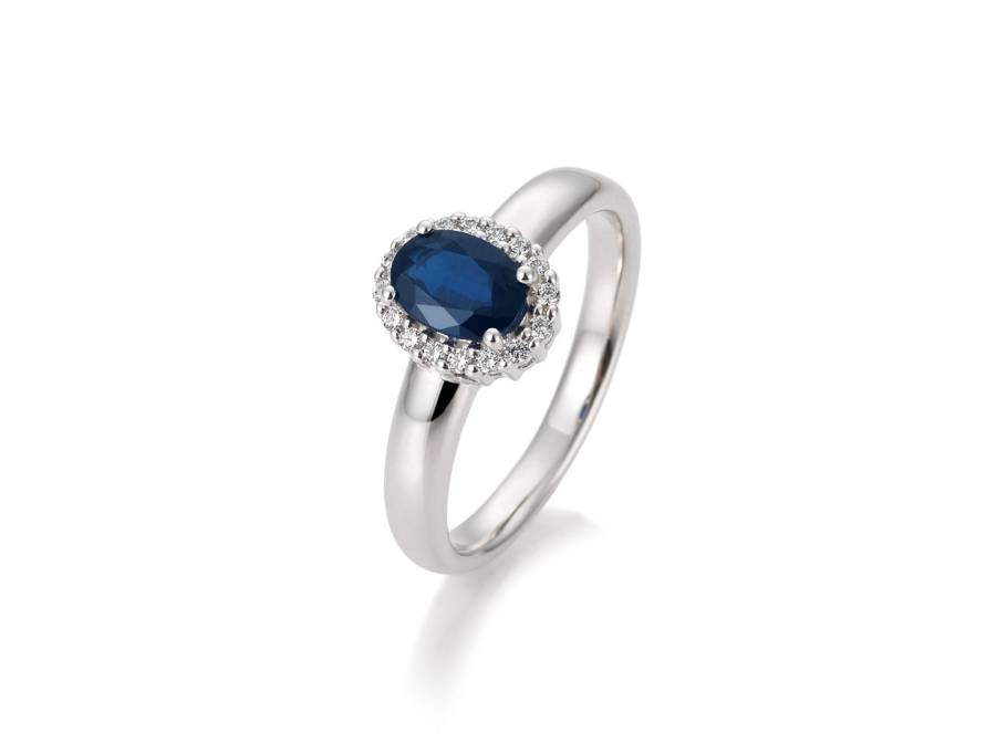 Ring Weißgold mit blauem Saphir und Brillanten 0,120ct