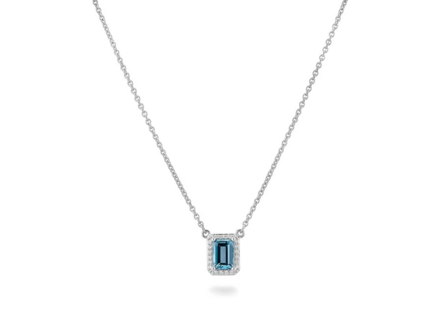 Collier Weißgold 45cm mit blauem Topas und Brillanten 0,100ct