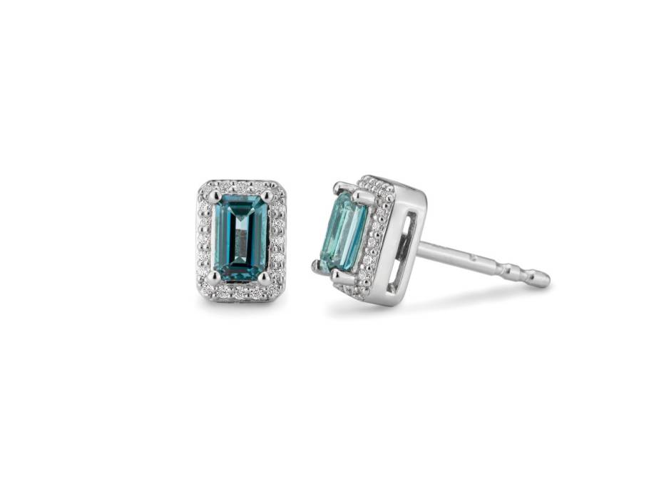 Ohrstecker Weißgold mit blauem Topas und Brillanten 0,160ct