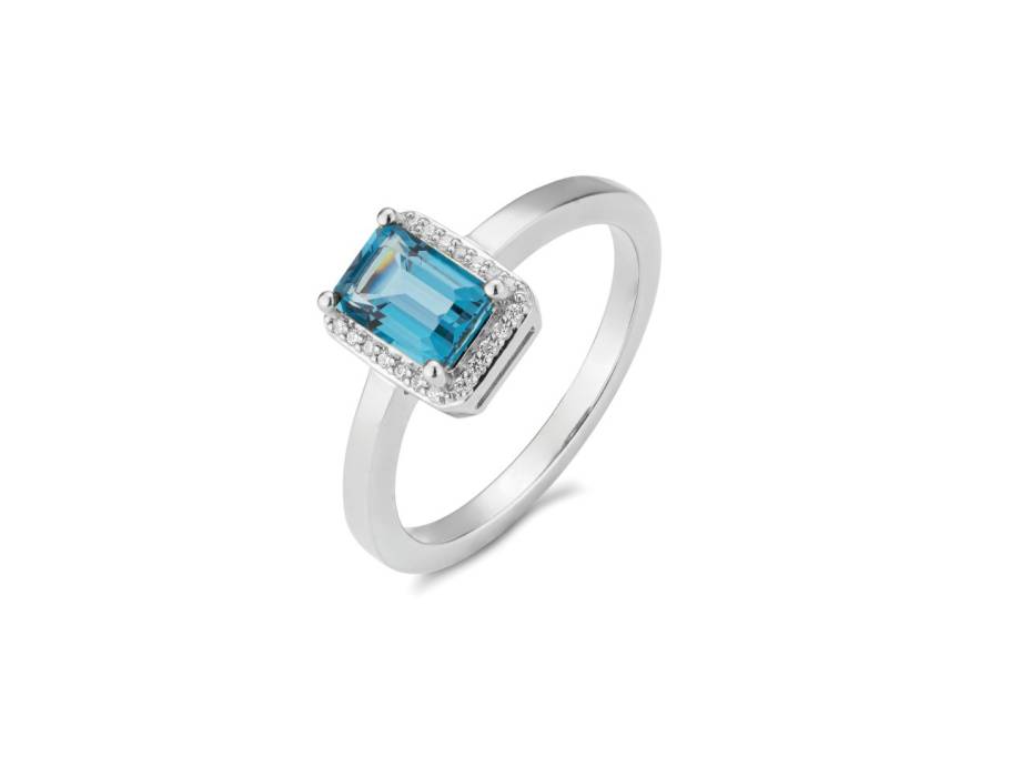 Ring Weißgold mit blauem Topas und Brillanten 0,100ct
