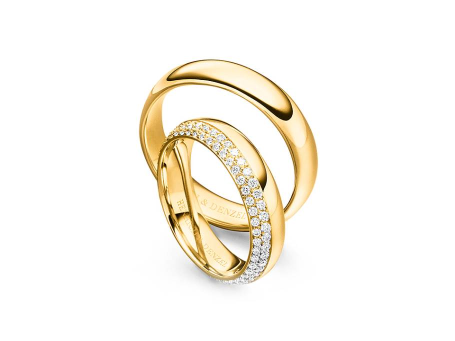Brillante Trauringpaar Gelbgold gewölbt mit Brillanten 0,540ct