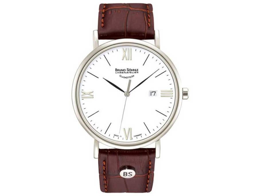 Nabucco römisch-Index Herrenuhr 38mm weißes Zifferblatt Lederband 