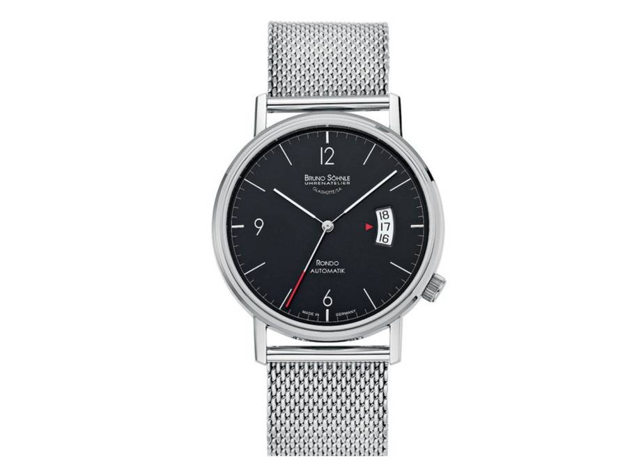 Rondo Herrenuhr   Automatik Edelstahl schwarzes Zifferblatt Edelstahlband