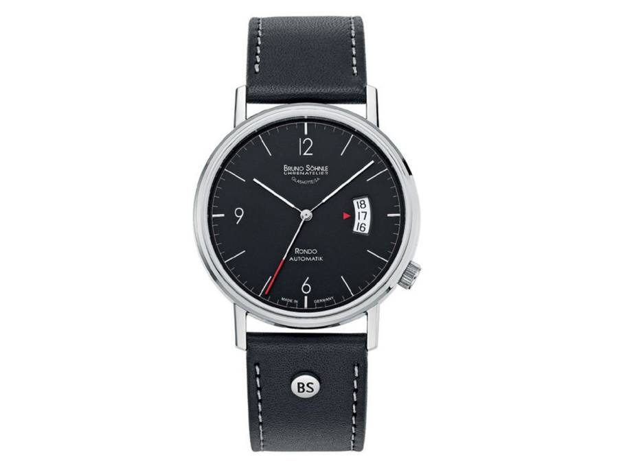 Rondo Herrenuhr   Automatik Edelstahl schwarzes Zifferblatt schwarzes Lederband