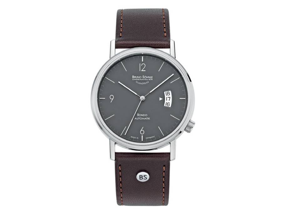 Rondo Herrenuhr   Automatik Edelstahl graues Zifferblatt braunes Lederband