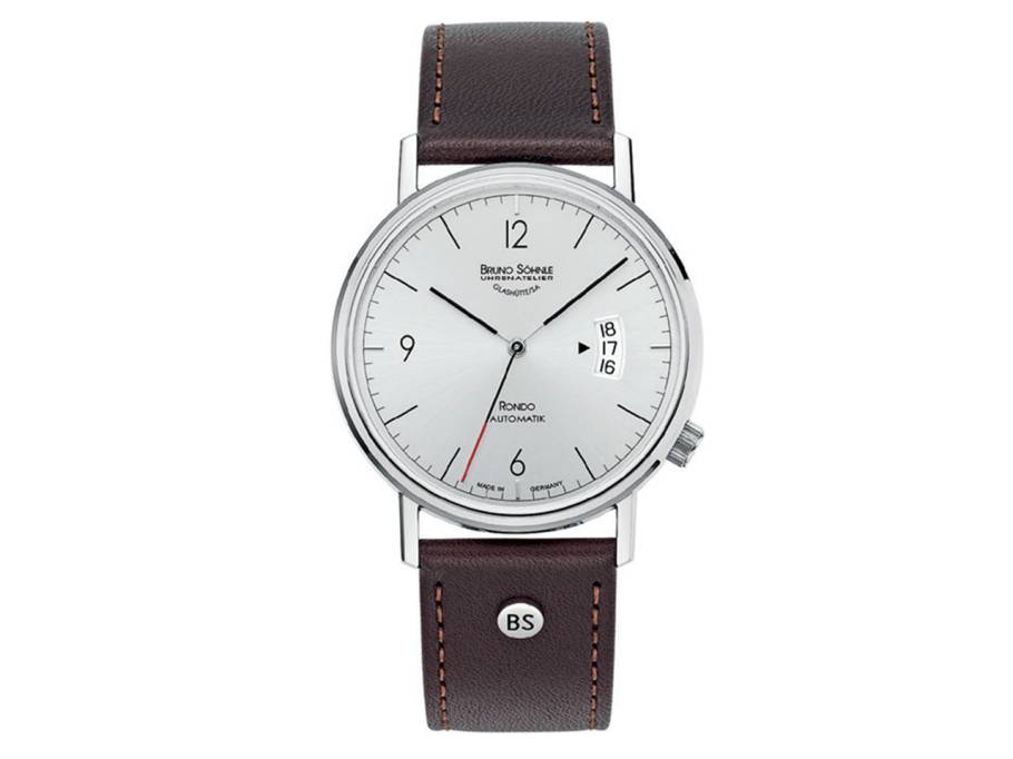 Rondo Herrenuhr   Automatik Edelstahl weißes Zifferblatt braunes Lederband
