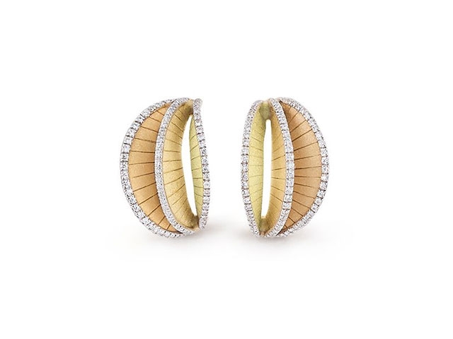 Regina Ohrstecker Orange Apricot Yellow Sunrise Yellow Bamboo Gold mit Brillanten 0,430ct
