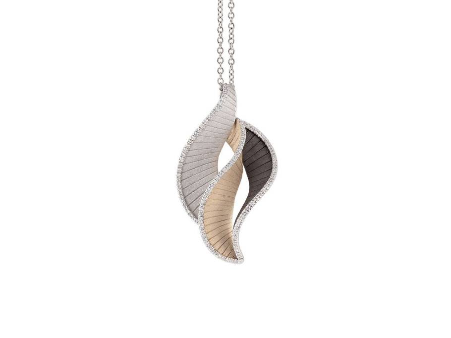 Regina Kette mit Anhänger Black Lava Natural Beige White Ice Gold mit Brillanten 0,280ct