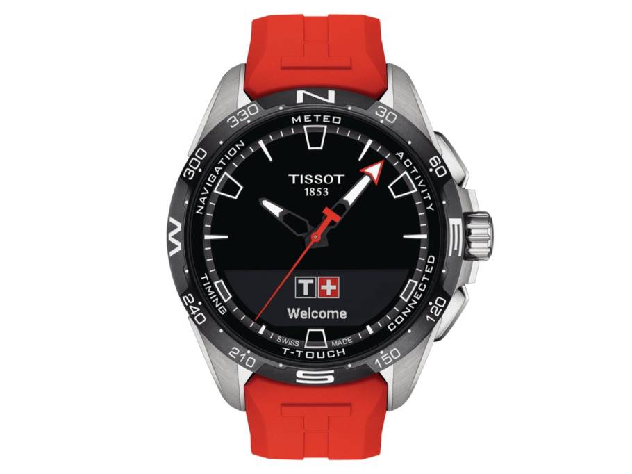 T-Touch Connect Solar Titanium rotes Silikonband